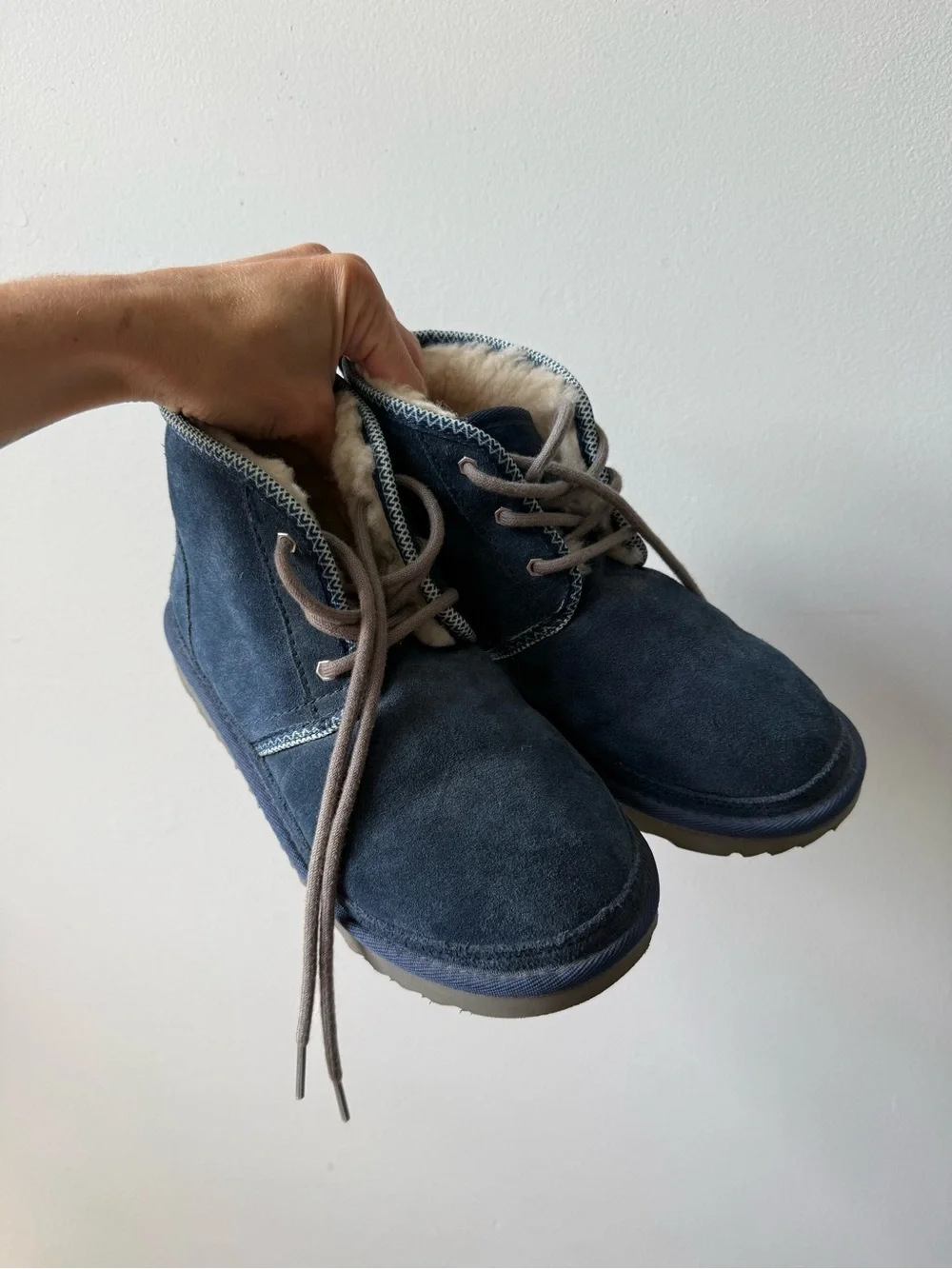 UGG KIDS Neumel Boots Tread Lite Suede Boots Sherpa Comfy Navy Blue Size Kids 4